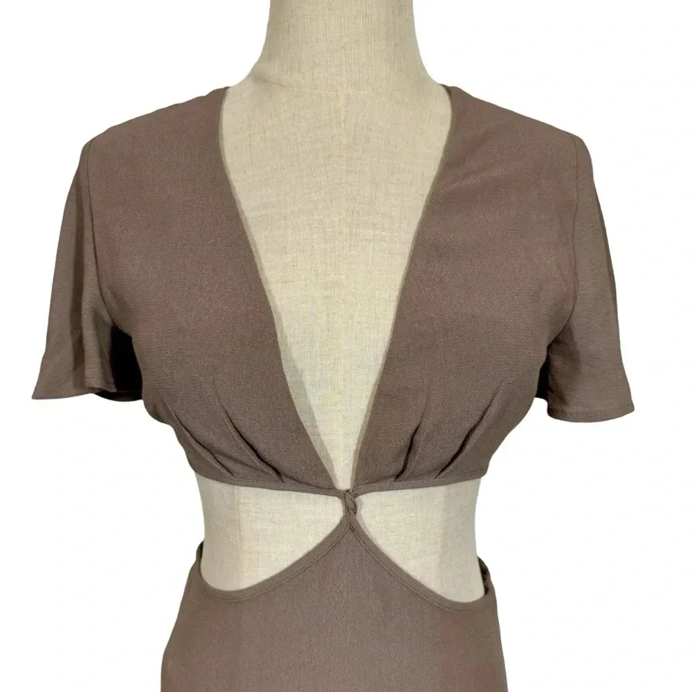Planet Blue Blue Life Cut It Out Open Back Mini Dress in Truffle